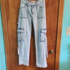 Stylish Light Blue Straight Leg Jeans